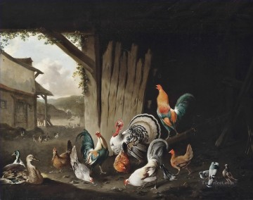 農場で七面鳥が鶏のアヒルやハトを飼う フィリップ・ライナグル家禽 Oil Paintings